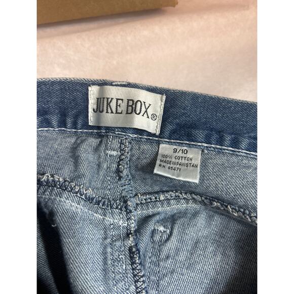 Vintage Jean Skirt 9 10 Patchwork Hearts Pencil Knee Length Distressed Juke Box - Picture 14 of 14